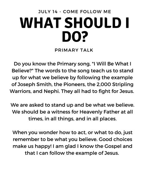 Come Follow Me Primary Talks for July .